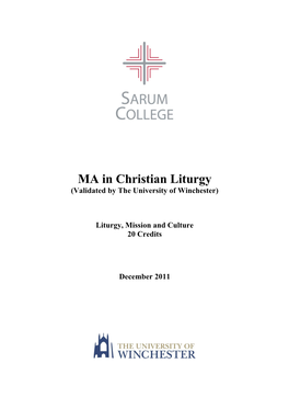 MA in Christian Liturgy (Validated by the University of Winchester)