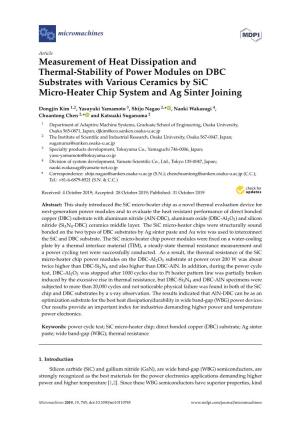 Measurement of Heat Dissipation and Thermal-Stability of Power Modules on DBC Substrates with Various Ceramics by Sic Micro-Heater Chip System and Ag Sinter Joining