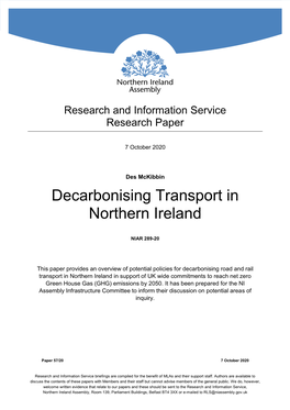 Decarbonising Transport in Northern Ireland
