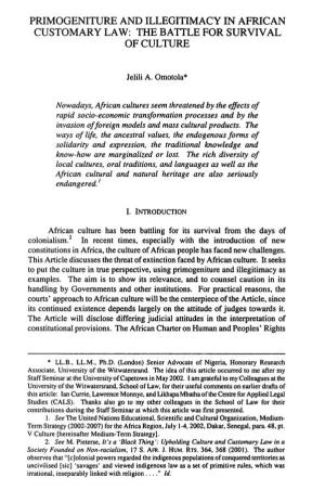 Primogeniture and Illegitimacy in African Customary Law: the Battle for Survival of Culture