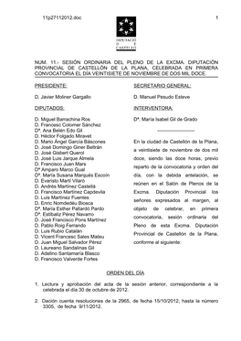 11P27112012.Doc NUM. 11.- SESIÓN ORDINARIA DEL PLENO DE LA