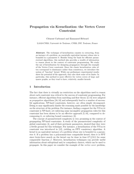 Propagation Via Kernelization: the Vertex Cover Constraint