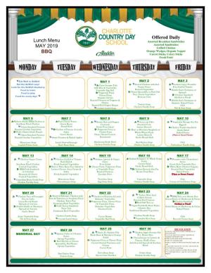 Lunch Menu MAY 2019 BBQ Offered Daily
