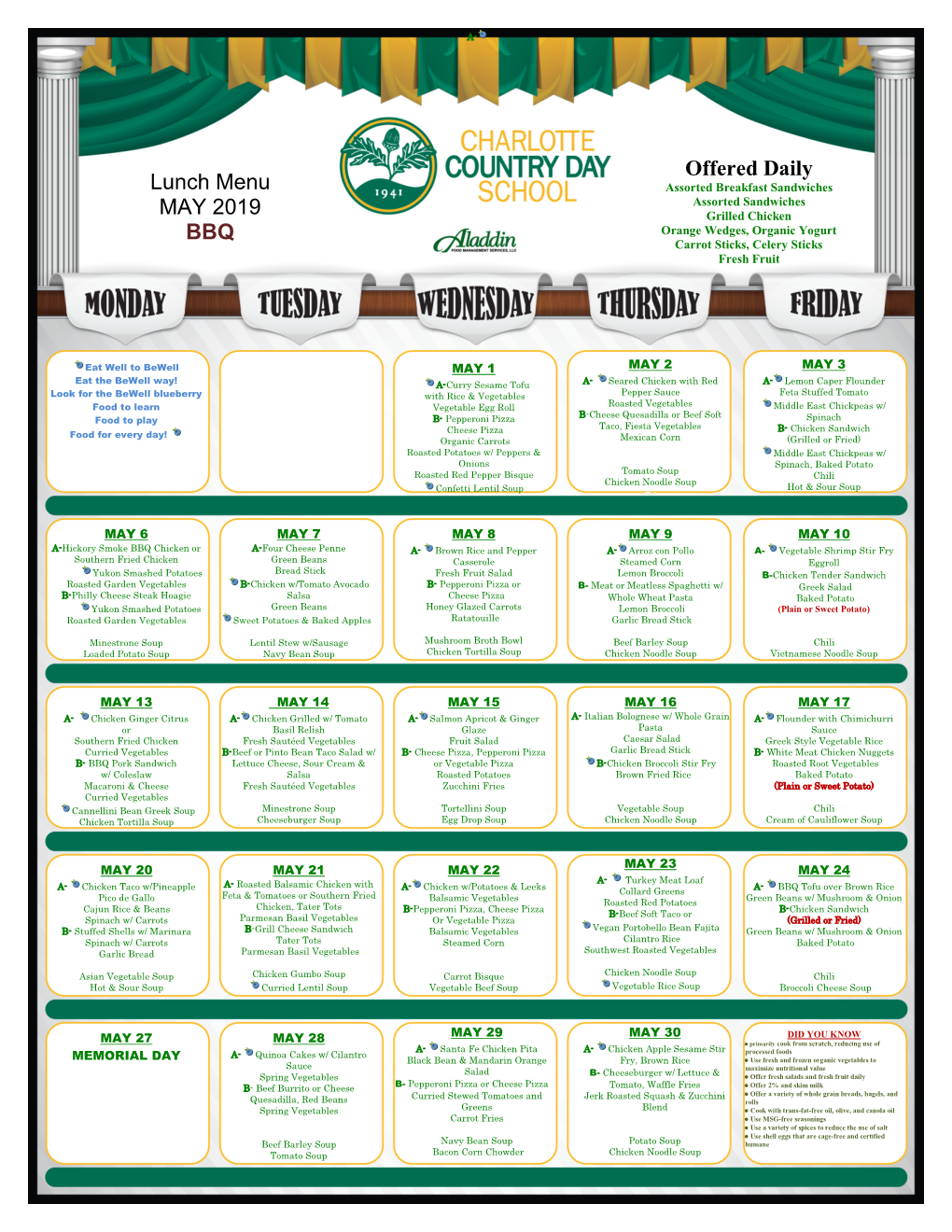 Lunch Menu MAY 2019 BBQ Offered Daily