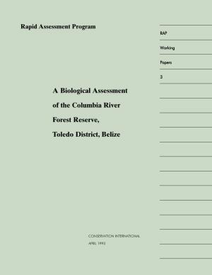A Biological Assessment of the Columbia River Forest Reserve