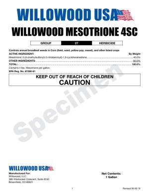 Willowood Mesotrione 4Sc Group 27 Herbicide