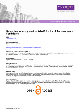 Defending Intimacy Against What? Limits of Antisurrogacy Feminisms
