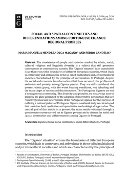 Social and Spatial Continuities and Differentiations Among Portuguese Ciganos: Regional Profiles