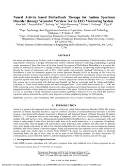 Neural Activity Based Biofeedback Therapy for Autism Spectrum