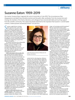 Suzanne Eaton: 1959–2019 Our Mentor, Suzanne Eaton, Tragically Fell Victim to Homicide on 2 July 2019