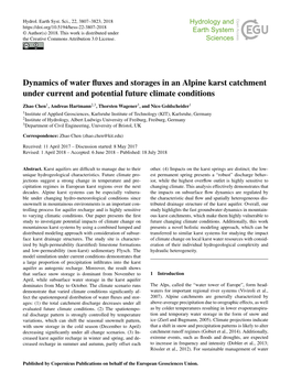 Dynamics of Water Fluxes and Storages in an Alpine Karst Catchment Under Current and Potential Future Climate Conditions