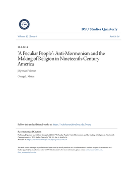 Anti-Mormonism and the Making of Religion in Nineteenth-Century America J