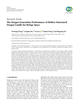 Research Article the Oxygen Generation Performance of Hollow-Structured Oxygen Candle for Refuge Space