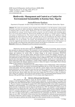 Biodiversity: Management and Control As a Catalyst for Environmental Sustainability in Katsina State, Nigeria