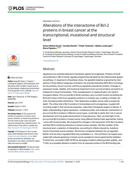 Alterations of the Interactome of Bcl-2 Proteins in Breast Cancer at the Transcriptional, Mutational and Structural Level
