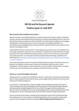 WH:UK and the Research Agenda Position Paper V1. Sept 2017