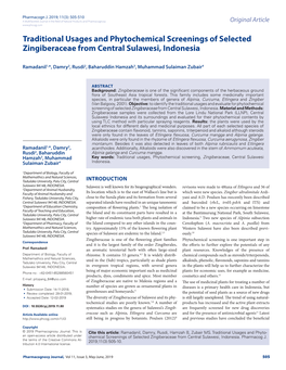 Traditional Usages and Phytochemical Screenings of Selected Zingiberaceae from Central Sulawesi, Indonesia
