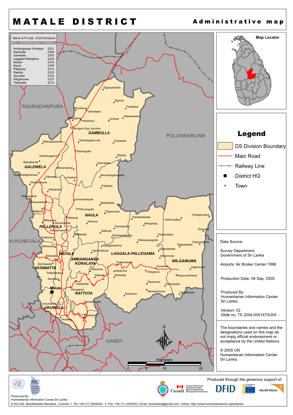 MATALE DISTRICT Administrative Map