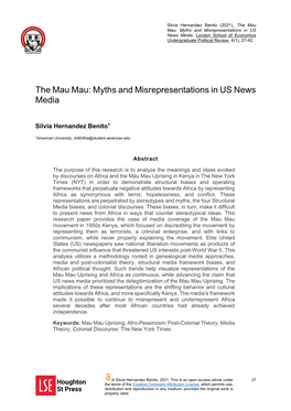 The Mau Mau: Myths and Misrepresentations in US News Media, London School of Economics Undergraduate Political Review, 4(1), 27-42