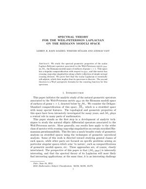 Spectral Theory for the Weil-Petersson Laplacian on the Riemann Moduli Space