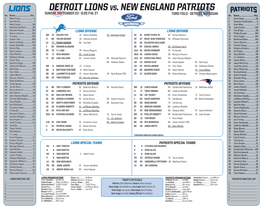 DETROIT LIONS Vs. NEW ENGLAND PATRIOTS SUNDAY, SEPTEMBER 23 - 8:20 P.M