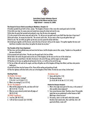 Saint Mark Coptic Orthodox Church Parable of the Wheat and the Tares High School • January 15, 2005