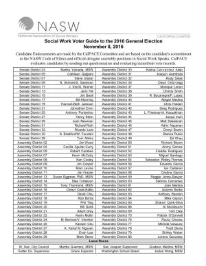 Social Work Voter Guide to the 2016 General Election November 8, 2016