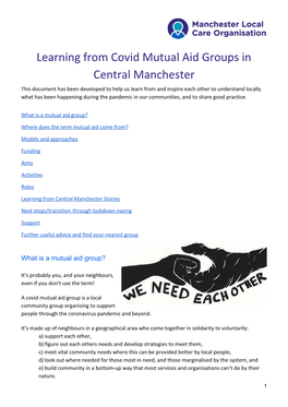 Learning from Covid Mutual Aid Groups in Central Manchester