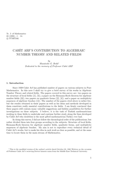 Cah˙It Arf's Contribution to Algebraic Number Theory