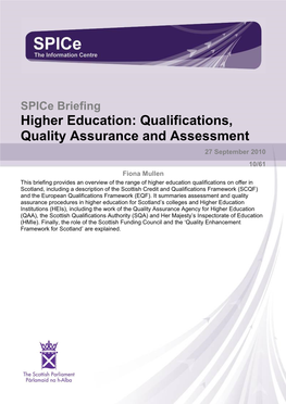 Higher Education: Qualifications, Quality Assurance and Assessment