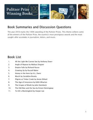 Book Summaries and Discussion Questions Book List