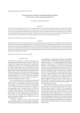 Casimir Force Control with Optical Kerr Effect (Kawalan Daya Casimir Dengan Kesan Optik Kerr)