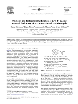 Synthesis and Biological Investigation of New 400-Malonyl Tethered Derivatives of Erythromycin and Clarithromycin Daniel Sherman,A Liqun Xiong,B Alexander S