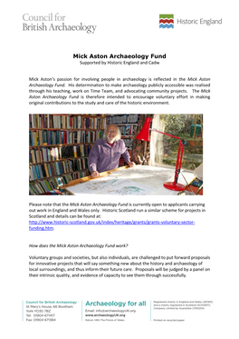 Mick Aston Archaeology Fund Supported by Historic England and Cadw