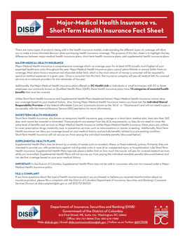 Major-Medical Health Insurance Vs. Short-Term Health Insurance Fact Sheet