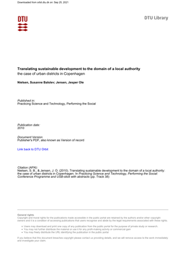 Translating Sustainable Development to the Domain of a Local Authority the Case of Urban Districts in Copenhagen