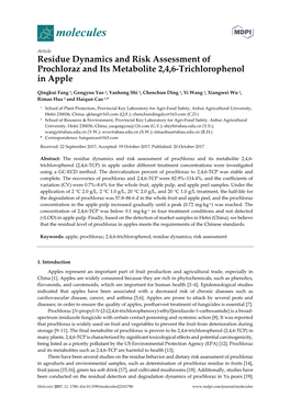 Residue Dynamics and Risk Assessment of Prochloraz and Its Metabolite 2,4,6-Trichlorophenol in Apple
