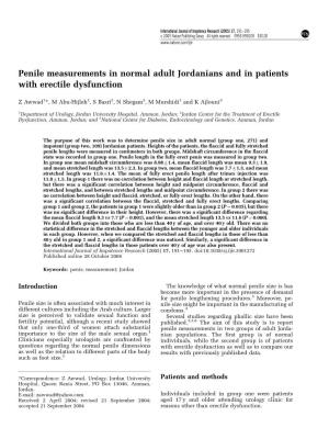Penile Measurements in Normal Adult Jordanians and in Patients with Erectile Dysfunction