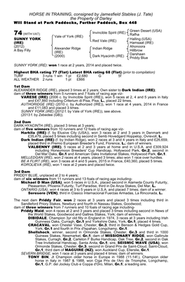 J. Tate) the Property of Darley Will Stand at Park Paddocks, Further Paddock, Box 448