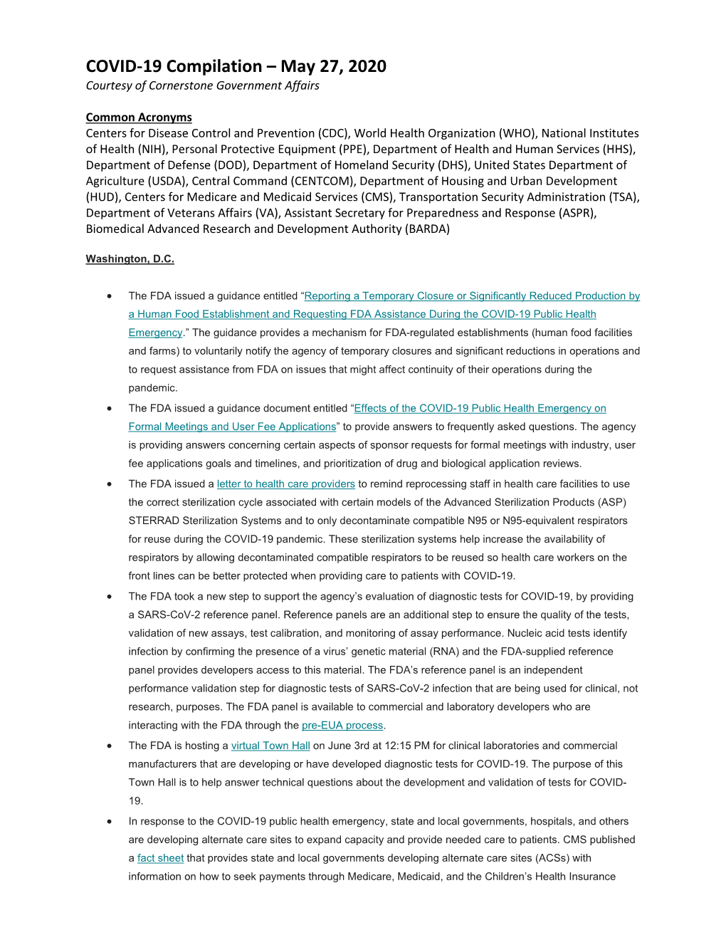 COVID-19 Compilation – May 27, 2020 Courtesy of Cornerstone Government Affairs