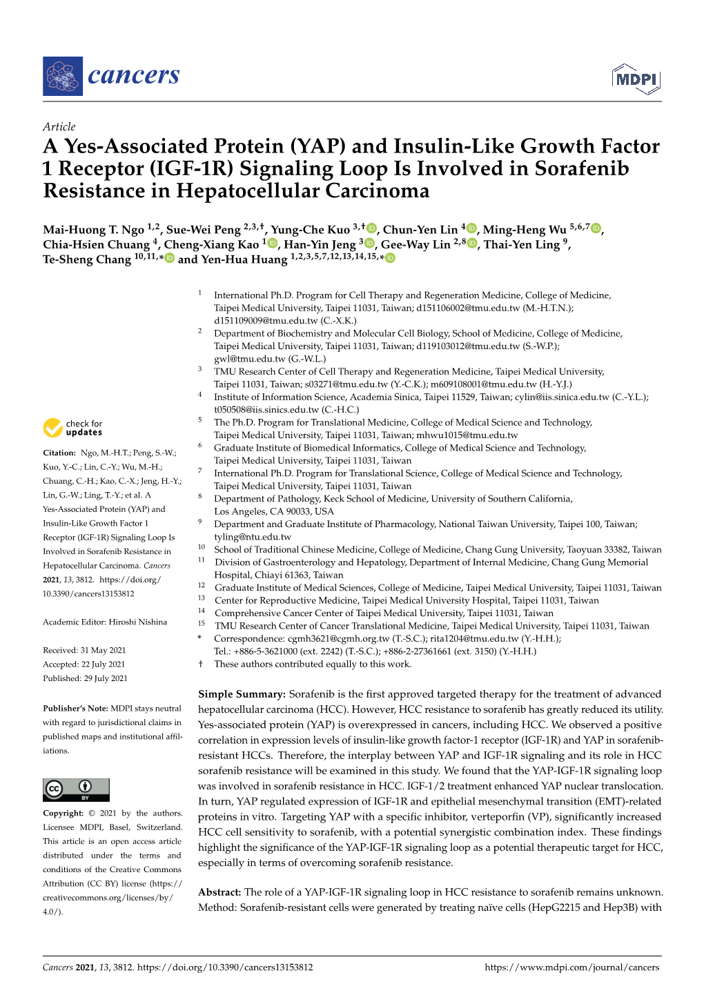 IGF-1R) Signaling Loop Is Involved in Sorafenib Resistance in Hepatocellular Carcinoma