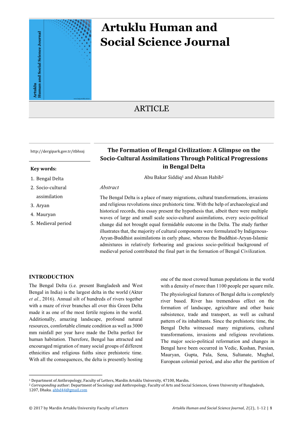 Artuklu Human and Social Science Journal