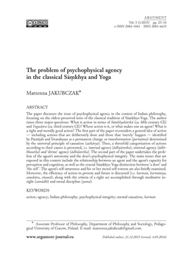 The Problem of Psychophysical Agency in the Classical Sāmkhya