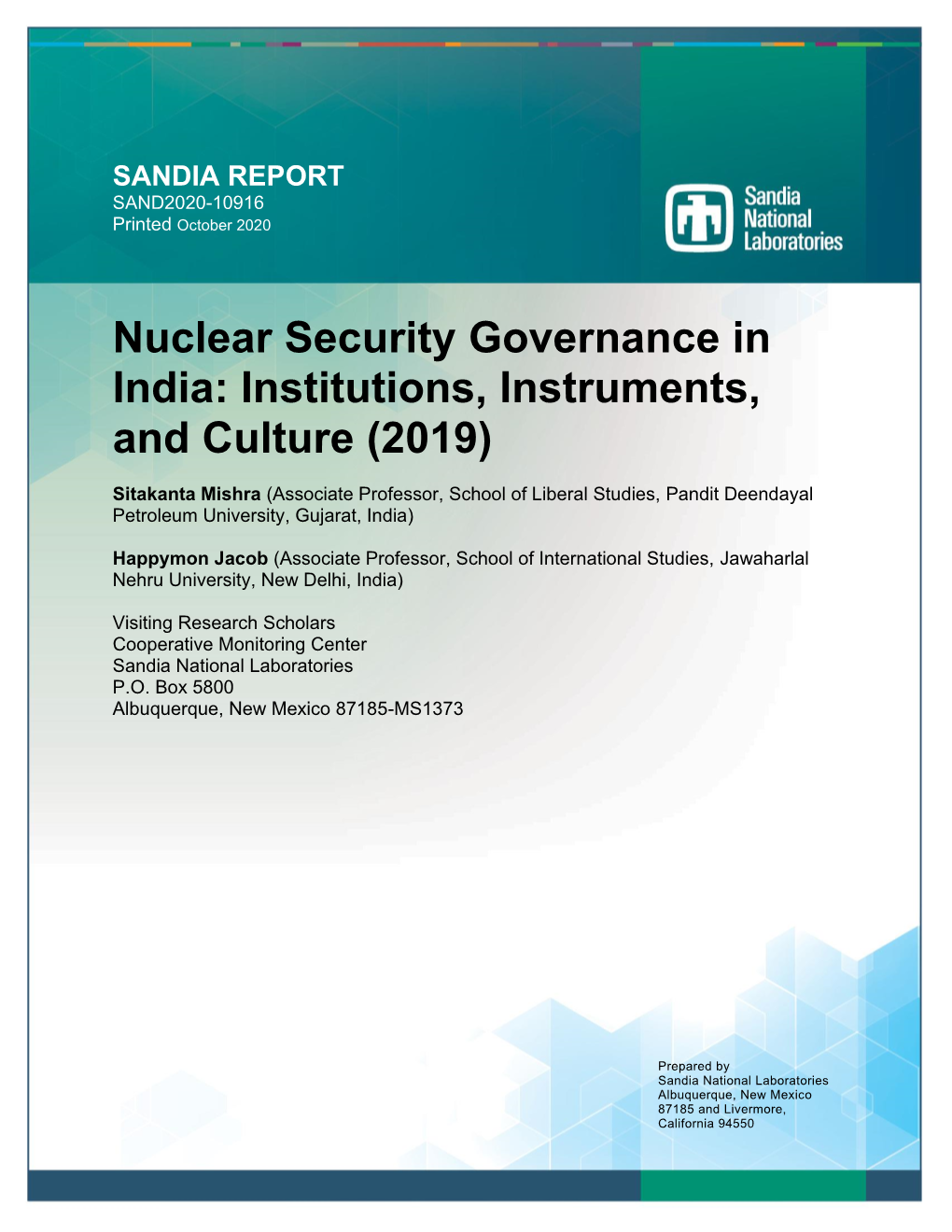 Nuclear Security Governance in India: Institutions, Instruments, and Culture (2019)