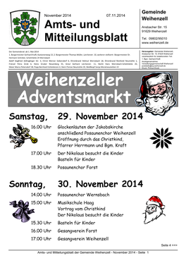 Amts- Und Mitteilungsblatt Der Gemeinde Weihenzell - November 2014 - Seite 1
