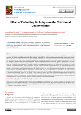 Effect of Parboiling Technique on the Nutritional Quality of Rice