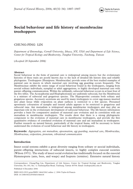 Social Behaviour and Life History of Membracine Treehoppers