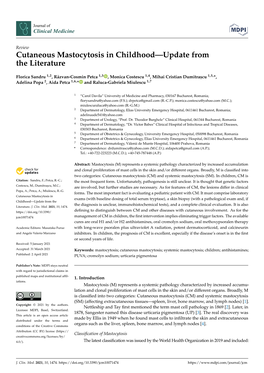 Dumitras, Cu, MC; Popa, A.; Petca, A.; Miulescu, R.-G. Cutaneous Mastocytosis in Childhood—Update from the Literature