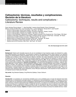 Callosotomía: Técnicas, Resultados Y Complicaciones. Revisión De La Literatura Callosotomy: Techniques, Results and Complications - Literature Review