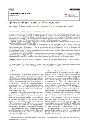 Updating the Biological Interest of Valeriana Officinalis